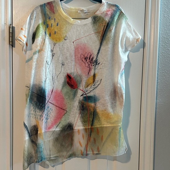 Jess & Jane Abstract Floral Print Blouse Asymmetrical Lightweight Artsy Large - Picture 1 of 11